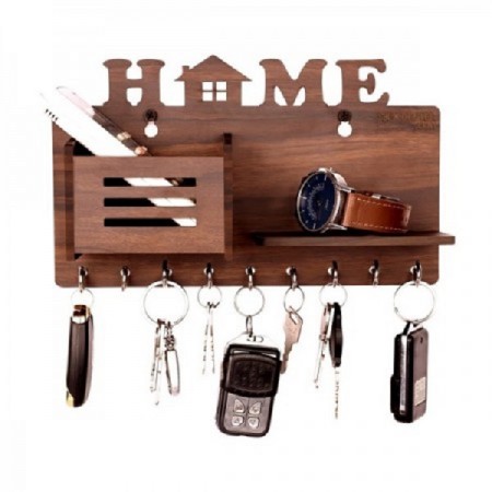 Mobile Stand Wood Key Holder (6 Hooks, Brown)