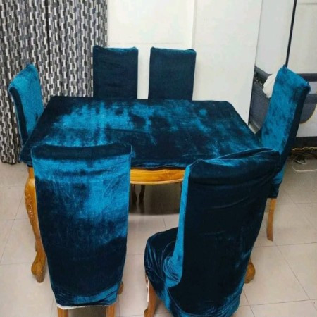 Velvet Chair cover Deep green 6 ps+Table cover set